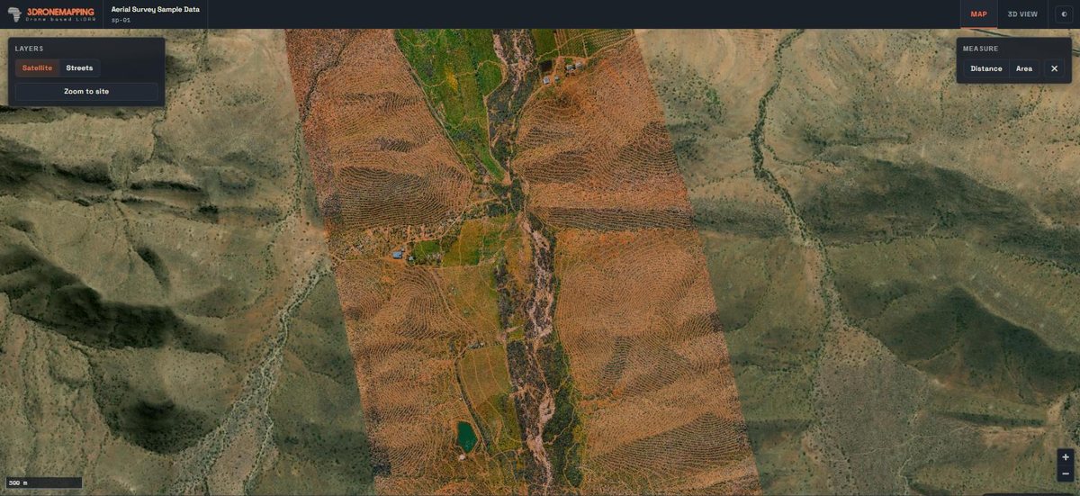 Map view: the aerial image and contours, with layers and measuring.