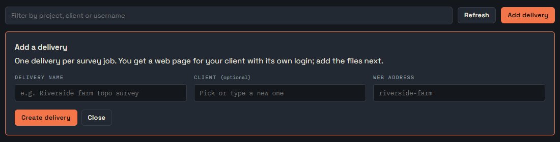 Add delivery: a name, the client and the web address of the delivery.