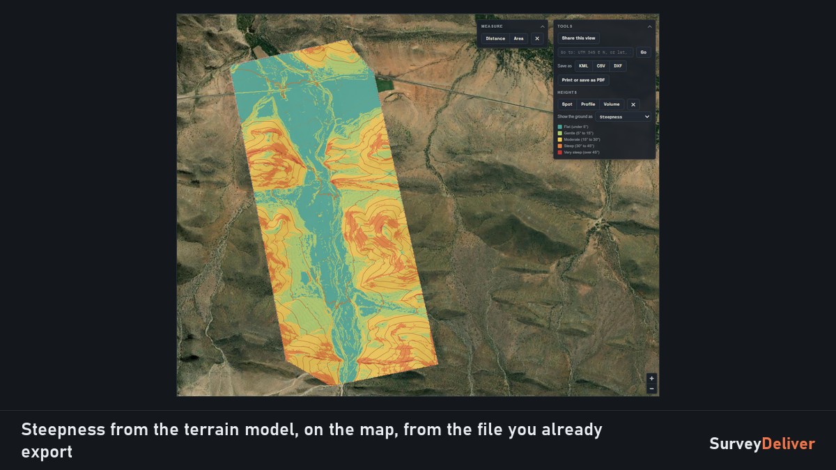 Steepness classes on the client's map