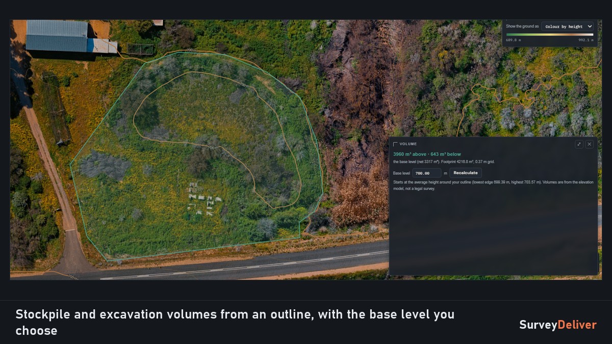 A stockpile volume from an outline on the client's map